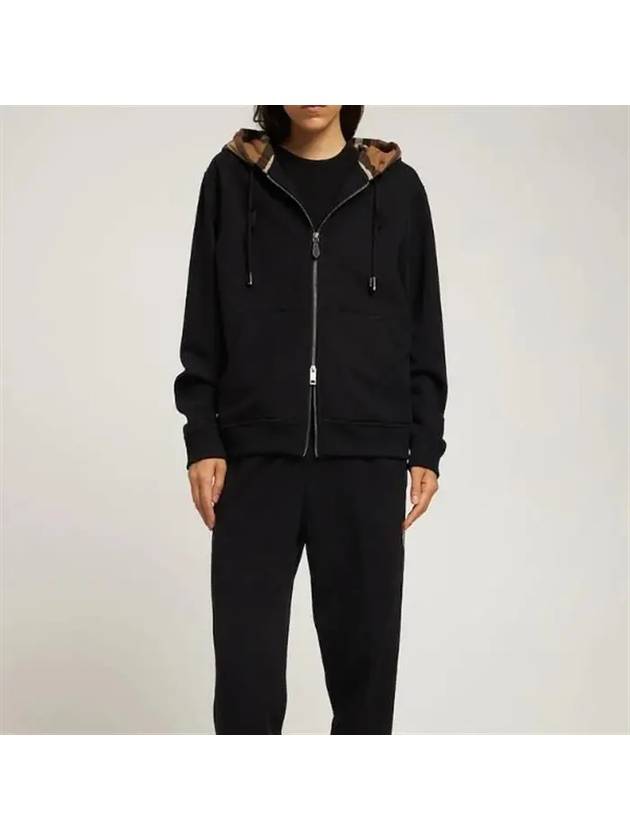 Check Hood Cotton Zip Up Hoodie Black - BURBERRY - BALAAN 6