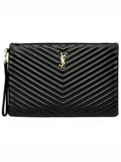 Gold Monogram Document Holder In Matelasse Leather Black - SAINT LAURENT - BALAAN 2