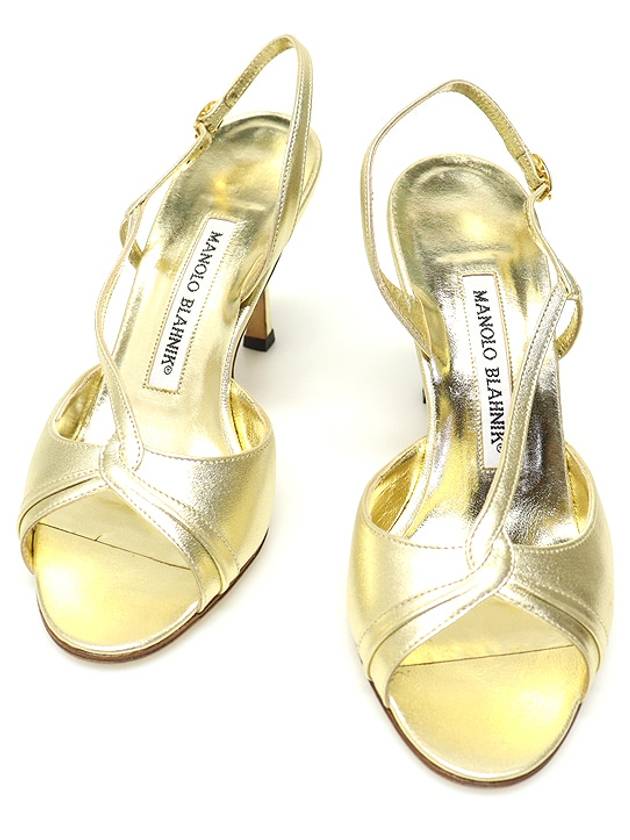 Manolo Blahnik Metallic Gold Leather Strap Heel Women s Sandals 35 - MANOLO BLAHNIK - BALAAN 1