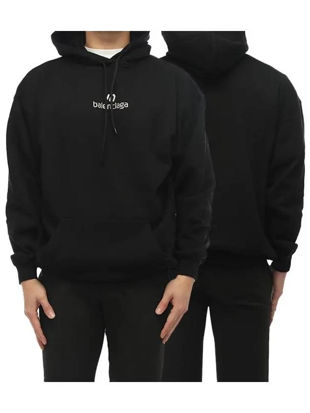 Women's Sponsor Logo Embroidered Hoodie Black - BALENCIAGA - BALAAN.