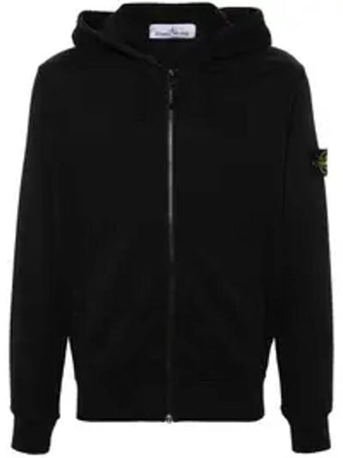 Organic Cotton Fleece Zip-Up Hoodie Black - STONE ISLAND - BALAAN 1