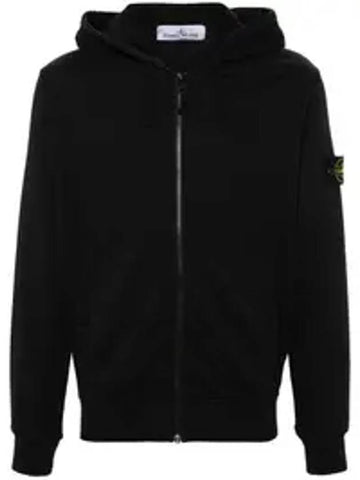 Organic Cotton Fleece Zip-Up Hoodie Black - STONE ISLAND - BALAAN 1