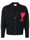 Big Heart Embroidered Logo Cardigan Pale Black - AMI - BALAAN 2