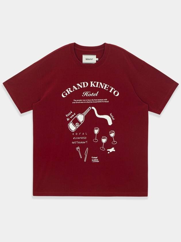 Grand Hotel Restaurant Short Sleeve T-Shirt Burgundy - KINETO - BALAAN 3