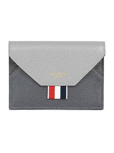 Three Stripe Tab Pebbled Calf Flap Envelope Card Wallet Grey - THOM BROWNE - BALAAN 1