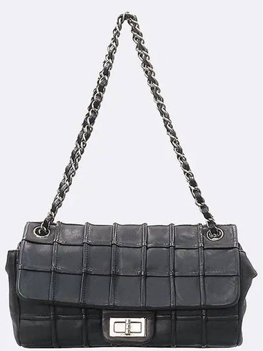 Black color leather 2 55 silver logo turnlock chain flap shoulder bag - CHANEL - BALAAN 1