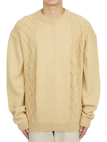 Men's Slightly Oversized Fit Wool Knit Top Yellow - FAMILY FIRST - BALAAN 1