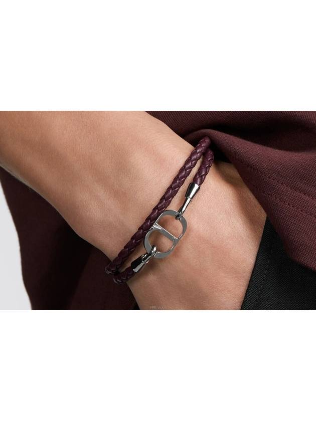 CD Icon Braided Calfskin Leather Bracelet Burgundy Silver Finish Brass B1973HOMLE D074 - DIOR - BALAAN 3