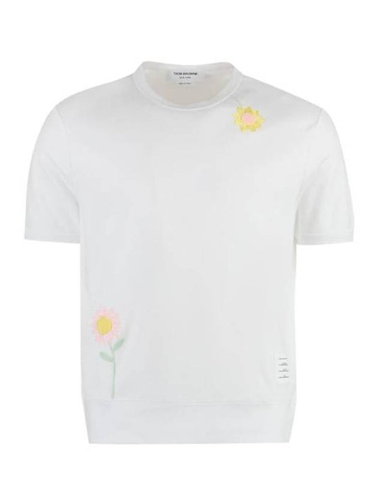 Floral Embroidered Short Sleeve T-Shirt White - THOM BROWNE - BALAAN 1