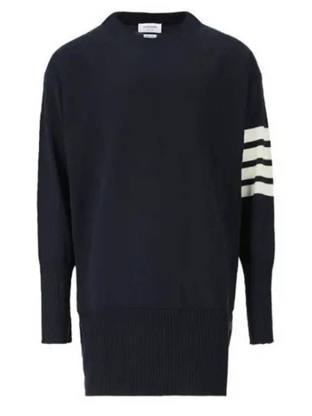 4 Bar Crew Neck Merino Wool Pullover Knit Top Navy - THOM BROWNE - BALAAN 2