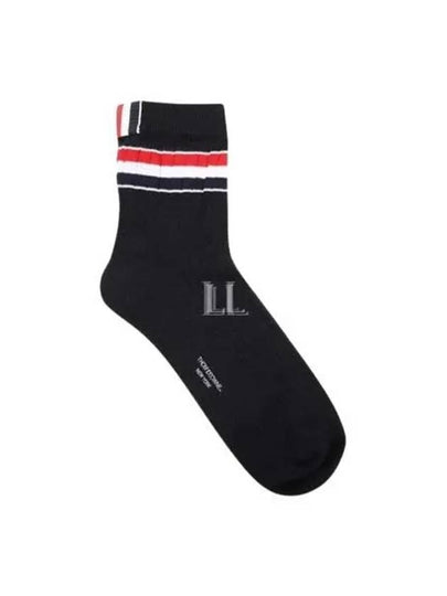 Men's Trimmed Ribbed Cotton Ankle Socks Black - THOM BROWNE - BALAAN 2