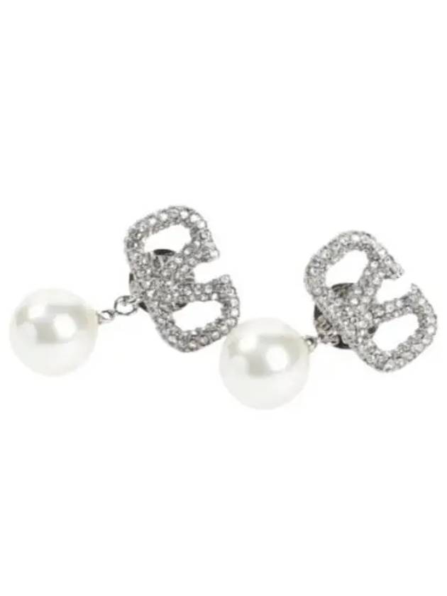 Swarovski Pearl V Logo Earrings Silver - VALENTINO - BALAAN 2