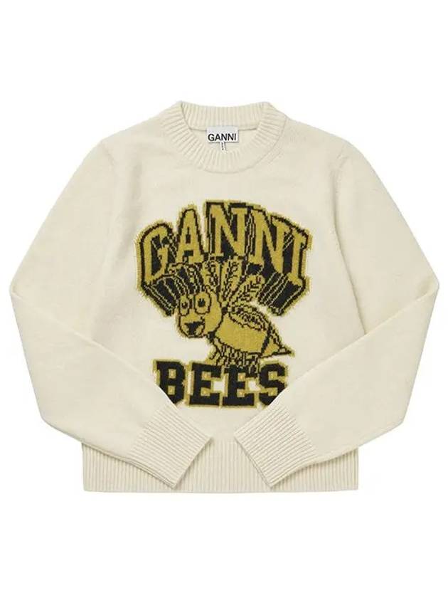 Women's Logo Intarsia Knit Top Off White - GANNI - BALAAN 4