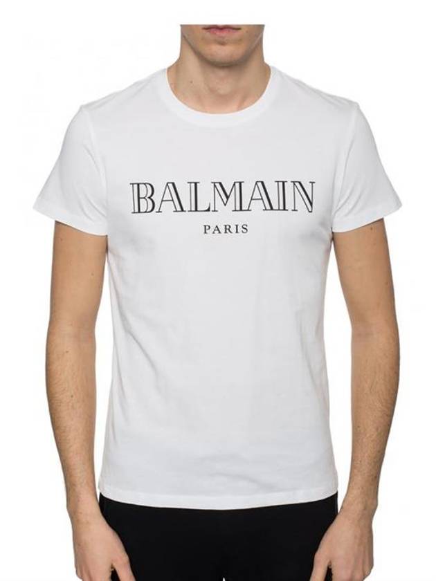 Logo Print Round Neck Short Sleeve T-Shirt White - BALMAIN - BALAAN.