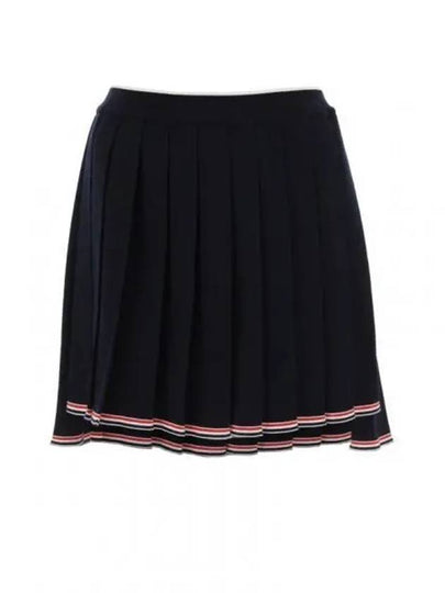 Full Needle Stitch Merino Wool Tipping Pleated Skirt Navy - THOM BROWNE - BALAAN 2