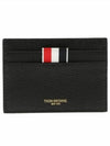 Stripe Note Compartment Pebble Grain Leather Card Wallet Black - THOM BROWNE - BALAAN 2