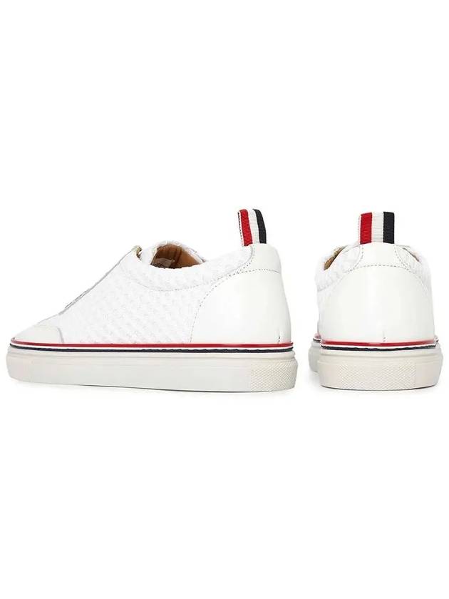 Women's Vitello Calfskin Mesh Striped Rubber Cupsole Low Top Sneakers White - THOM BROWNE - BALAAN 4