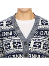 logo wool mix jacquard cardigan blue - GANNI - BALAAN 6