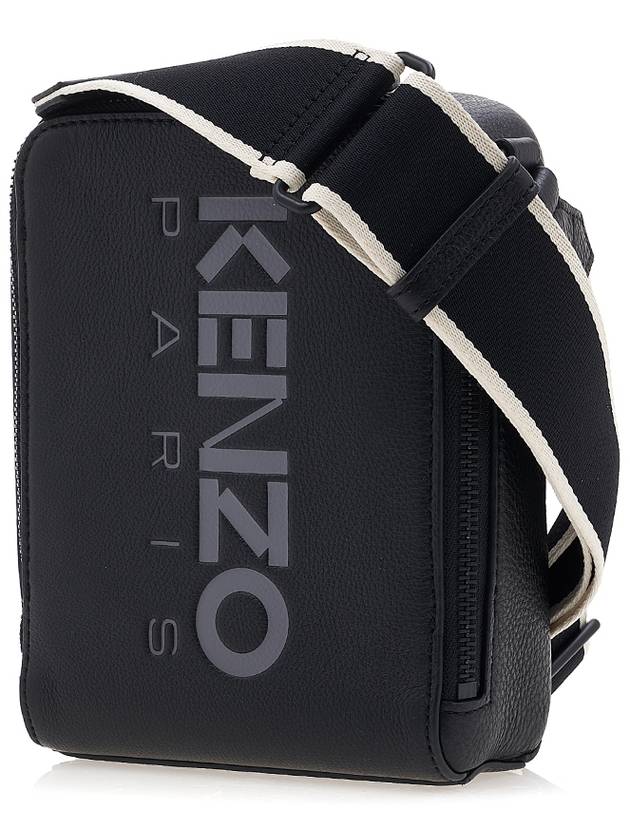 Logo Belt Leather Messenger Bag Black - KENZO - BALAAN 3