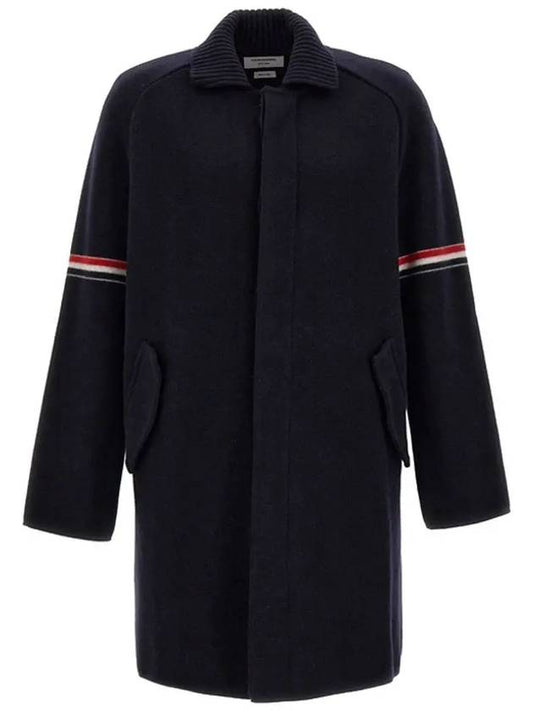 Arm Banding Striped Car Voile Wool Single Coat Navy - THOM BROWNE - BALAAN 2