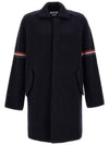 Arm Banding Striped Car Voile Wool Single Coat Navy - THOM BROWNE - BALAAN 3