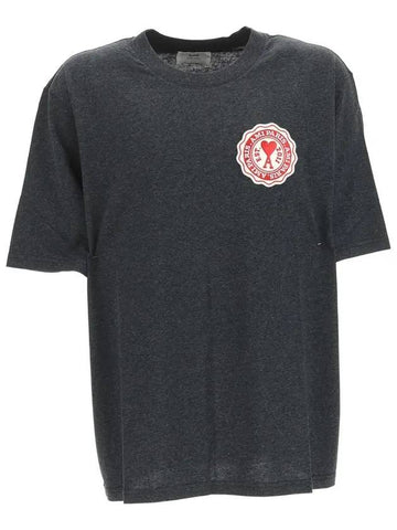 Heart Logo Patch Short Sleeve T-Shirt Dark Grey - AMI - BALAAN 1