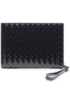 Intrecciato Brushed Strap Clutch Bag Black - BOTTEGA VENETA - BALAAN 3