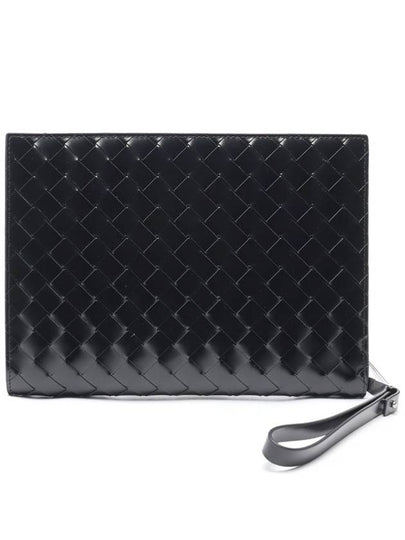 Intrecciato Brushed Strap Clutch Bag Black - BOTTEGA VENETA - BALAAN 2