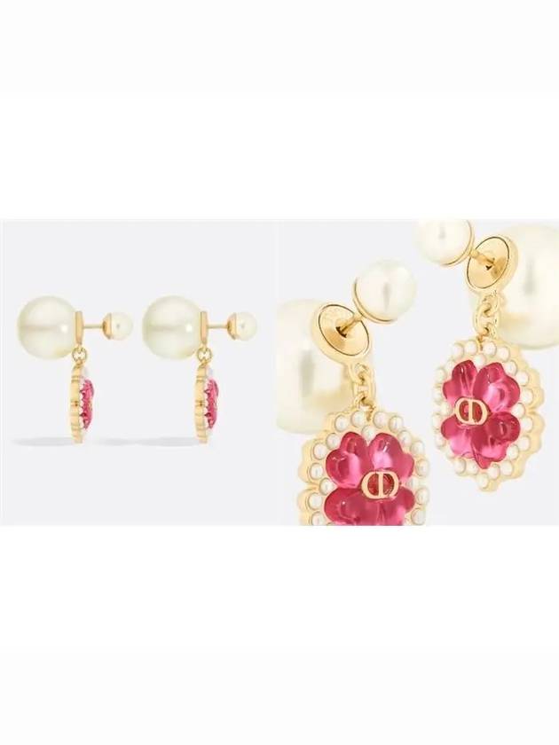 Tribales Resin Pearl Bright Pink Glass Earrings Gold - DIOR - BALAAN 5