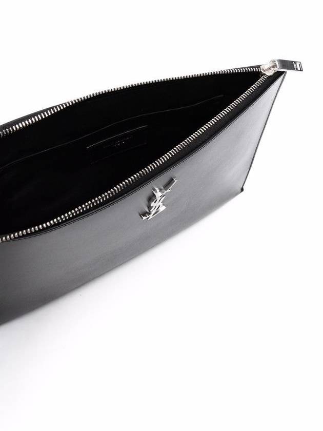 Monogram Silver Logo Clutch Bag Black - SAINT LAURENT - BALAAN 3