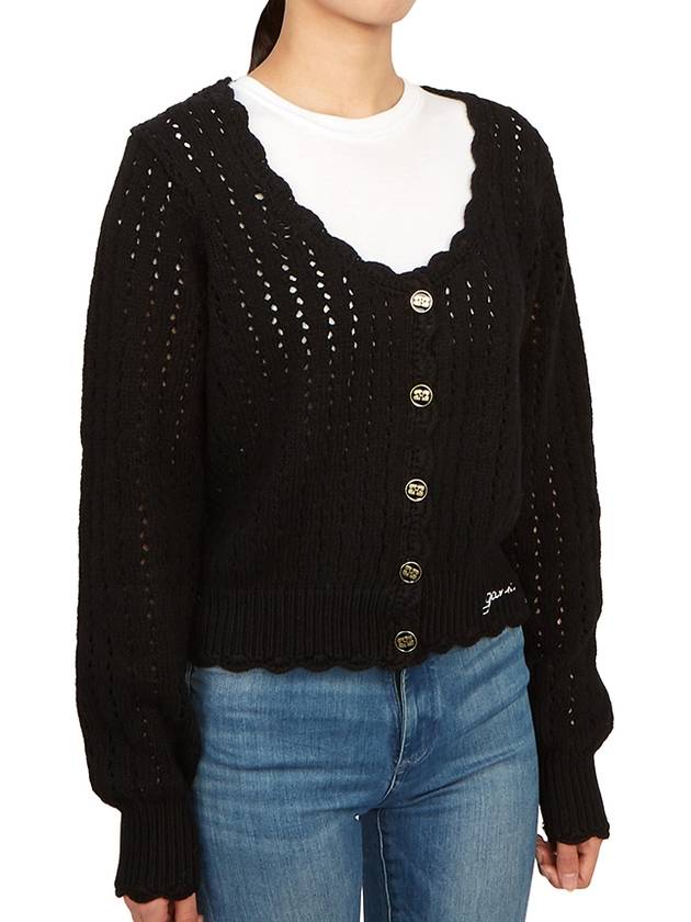 Lace Low One-Neck Cardigan Black - GANNI - BALAAN 5