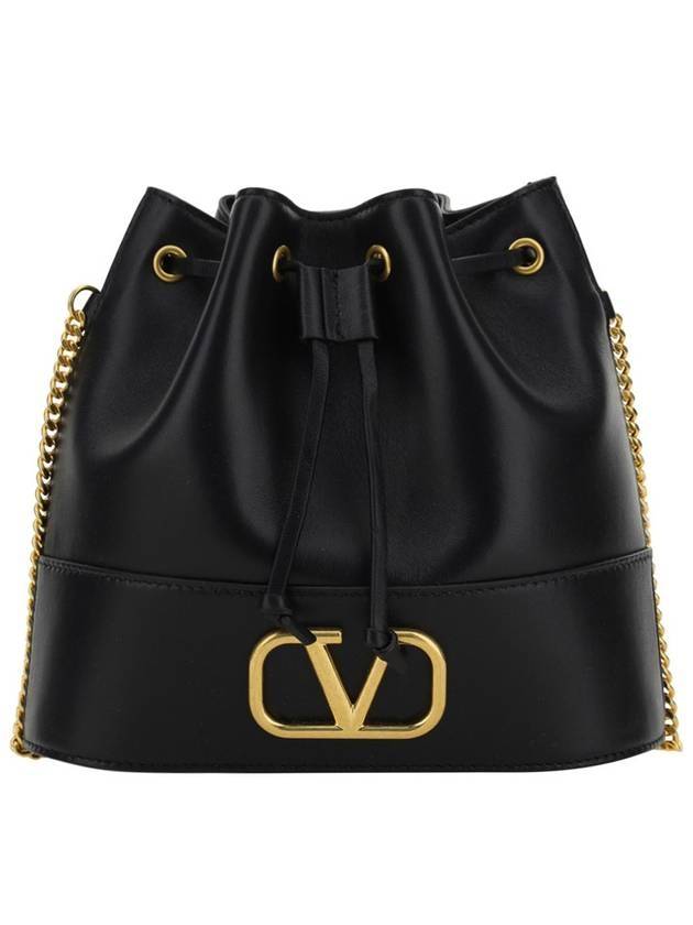 V logo signature chain nappa mini bucket bag black - VALENTINO - BALAAN 1