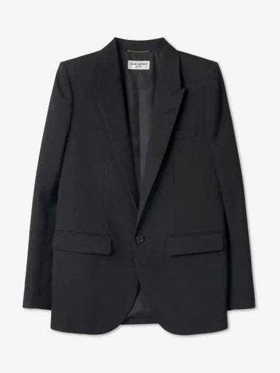 Women's Single Breasted Blazer Virgin Wool Jacket Black - SAINT LAURENT - BALAAN 2