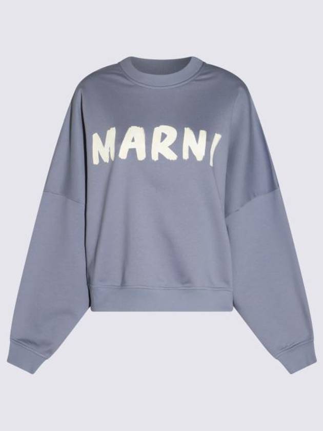 Logo Print Cotton Sweatshirt Light Blue - MARNI - BALAAN 2