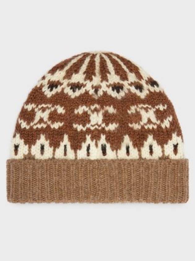 Triomphe Fair Isle Wool Beanie Camel - CELINE - BALAAN 3