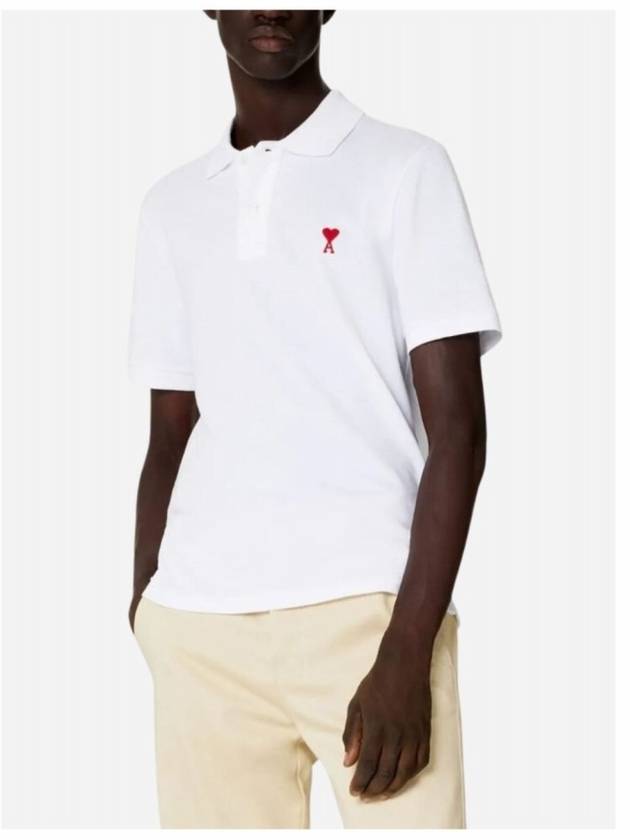 Heart Logo Polo Shirt White - AMI - BALAAN 7