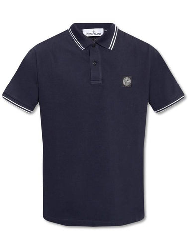 Men's Embroidered Logo Stretch Cotton Polo Shirt Navy - STONE ISLAND - BALAAN 1