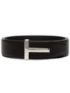 Sliver Soft Grain Leather T Icon Belt Brown Black - TOM FORD - BALAAN 2