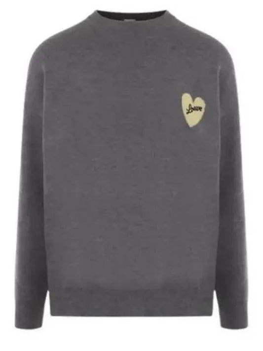 Heart Intarsia Dropped Shoulder Wool Knit Top Grey - LOEWE - BALAAN 2