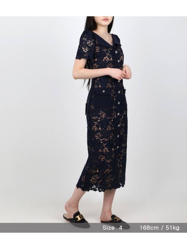 Navy lace open neck midi dress - SELF PORTRAIT - BALAAN 8