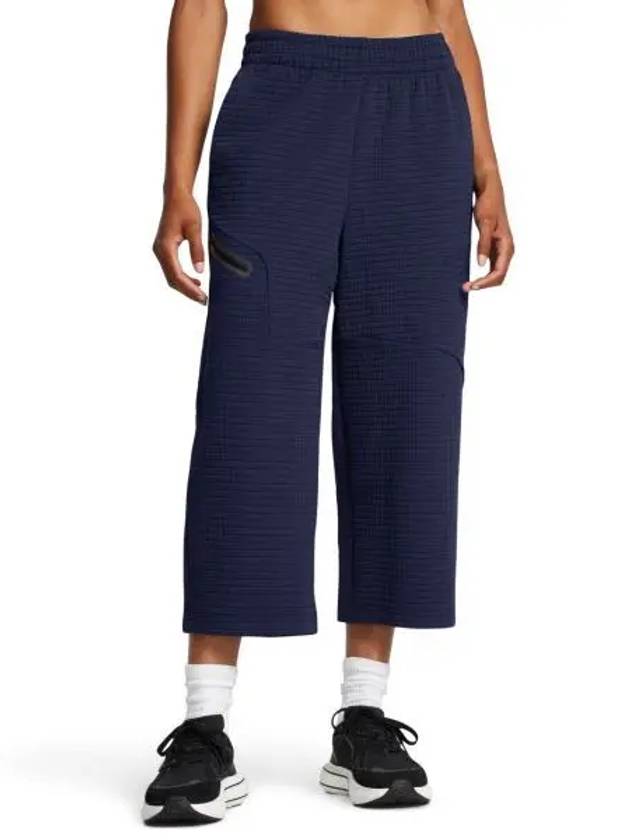 Women s Unstoppable Fleece Grid Wide Leg Crop Pants 1386492 410 - UNDER ARMOUR - BALAAN 1