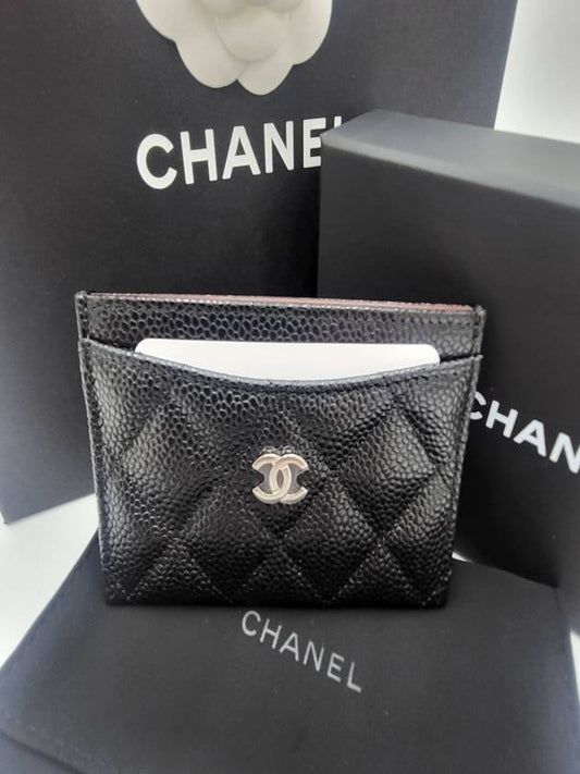 Classic Card Holder Grained Calfskin Silver Black - CHANEL - BALAAN 2