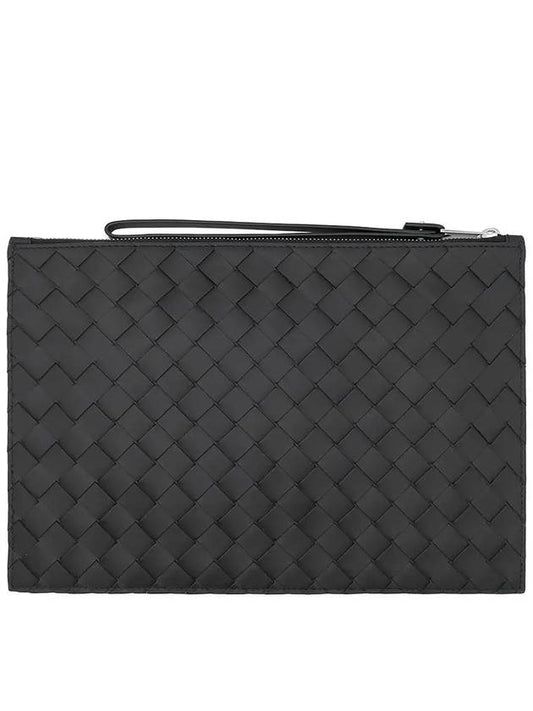 Intrecciato Strap Large Clutch Bag Black - BOTTEGA VENETA - BALAAN 2