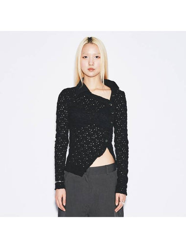 Unbalanced Button Knit Cardigan Black - GYEOL - BALAAN 1