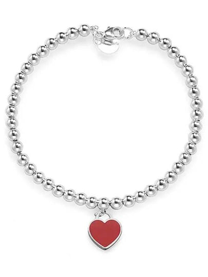 Return To Tiffany Red Heart Tag Bead M Diamond Bracelet Silver - TIFFANY & CO. - BALAAN 2