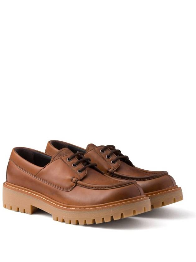 Logo Leather Loafers Cognac - PRADA - BALAAN 3