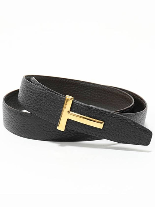 Reversible T Logo Leather Belt Dark Brown - TOM FORD - BALAAN 2