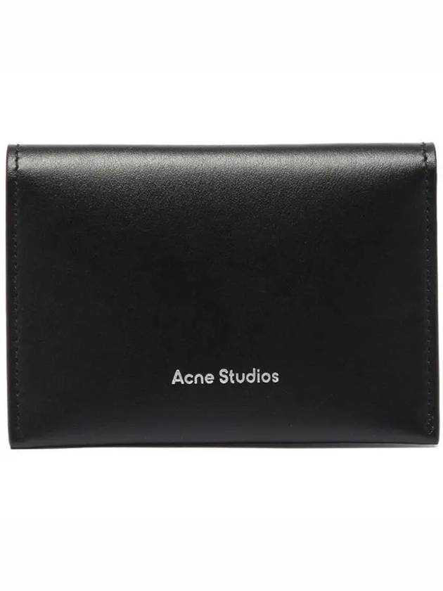 Silver Logo Print Leather Bifold Card Holder Wallet Black - ACNE STUDIOS - BALAAN 1