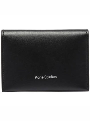 Silver Logo Print Leather Bifold Card Holder Wallet Black - ACNE STUDIOS - BALAAN 1