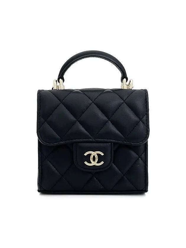 Top handle mini chain flap bag black champagne gold lambskin 4ET0574 - CHANEL - BALAAN 1